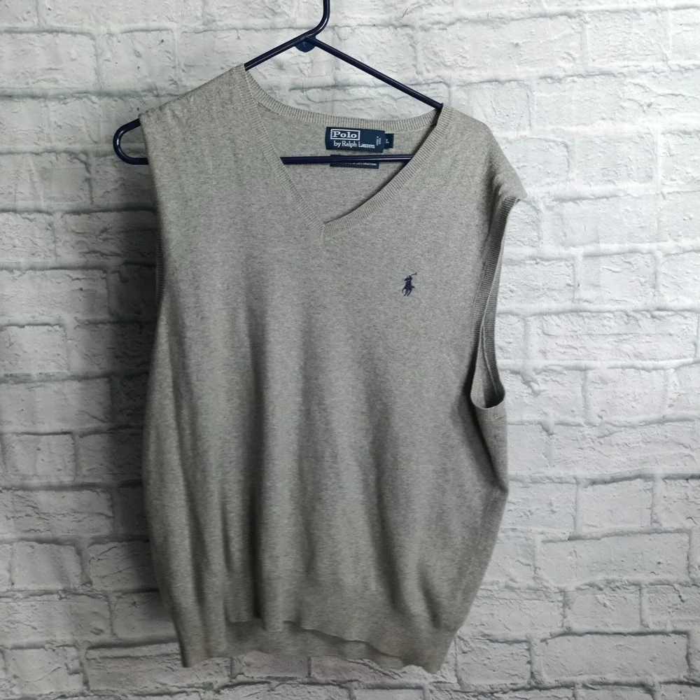 Polo Ralph Lauren Mens Gray 100% Pima Cotton V-Neck Sweater Vest Size Large
